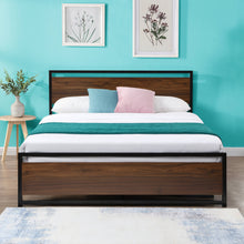 Load image into Gallery viewer, iRerts Queen Platform Bed Frame with Headboard, Industrial Metal Queen Bed Frame with Slat Support, Modern Bed Frame Queen Size for Adults Teens Kids Bedroom, No Box Spring Needed, Brown
