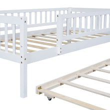 Load image into Gallery viewer, iRerts Daybed with Trundle Included, Wood Twin Daybed Frame for Kids Teens Adults, Twin Size Daybed Frame with Fence Guardrails, Twin Size Platform Bed Frame for Bedroom, No Box Spring Needed, White
