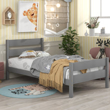 Load image into Gallery viewer, Wood Twin Platform Bed, iRerts Twin Bed Frame No Box Spring Needed, Modern Twin Size Bed Frames with Headboard, Wood Slats Support, Bedroom Furniture Single Bed Frame for Bedroom Apartment, Gray
