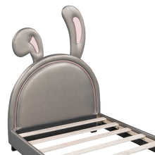 Load image into Gallery viewer, iRerts Twin Bed Frame, Cute Twin Size Upholstered Leather Platform Bed Frame with Rabbit Headboard, Twin Platform Bed Frame for Kids Teens, Platform Bed Twin for Bedroom, No Box Spring Needed, Gray
