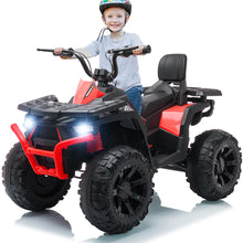 Load image into Gallery viewer, iRerts Black 12V Battery Powered Ride on ATV Cars for Boys Girls, Ride on Toys with Music, LED Light, USB, MP3, Power Display, Accelerator and Brake, Volume Adjustment
