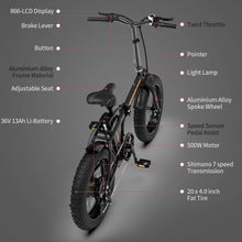 Load image into Gallery viewer, Electric Bikes for Adults, iRerts Portable Folding Electric Bike with 500W Motor, 20&quot; Fat Tire 3 Riding Modes and Removable Battery, Beach Snow Bicycle Electric Bikes for Men Women Teens, Black
