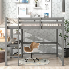Load image into Gallery viewer, iRerts Wooden Loft Bed with Desk and Shelves, Full Loft Bed Frame for Kids Teens Adults, Full Loft Bed with Ladder and Guardrail, Loft Bed Frame Full for Bedroom Dormitory, No Box Spring Needed, Gray
