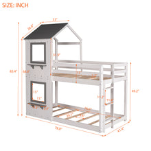 Load image into Gallery viewer, iRerts Low Bunk Beds for for Kids Teens Girls Boys, Wood Twin Over Twin Bunk Bed with Roof Window Guardrail Ladde, Floor Bunk Beds Twin Over Twin No Box Spring Needed for Bedroom, White
