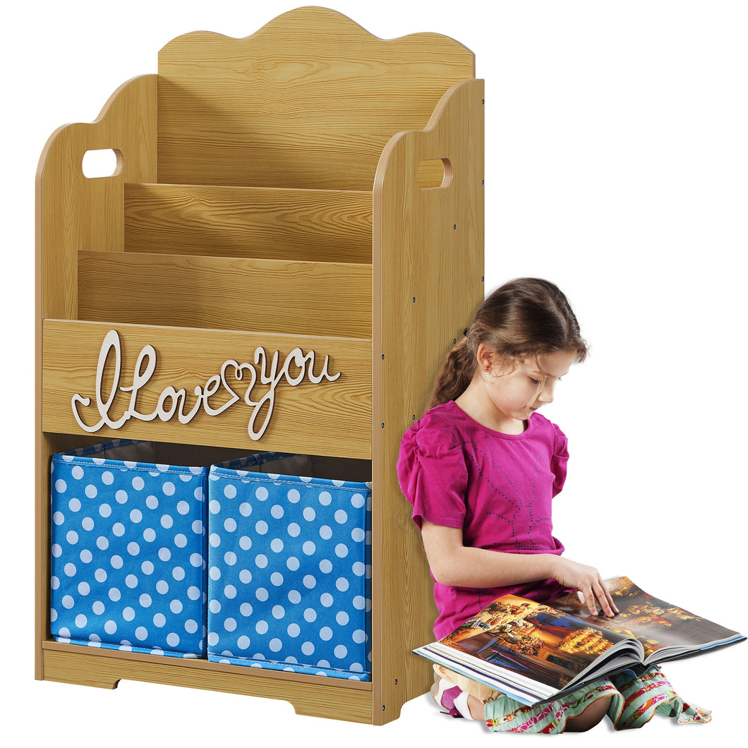 iRerts Kids Bookcase and Toy Storage Cabinet Wooden Book Shelf Organizer, Natural