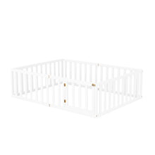 Load image into Gallery viewer, iRerts Full Floor Bed Frame for Kids Toddlers, Wood Montessori Low Floor Full Size Bed Frame with Fence Guardrail and Door, kids Full Bed for Boys Girls, Spring Needed, White
