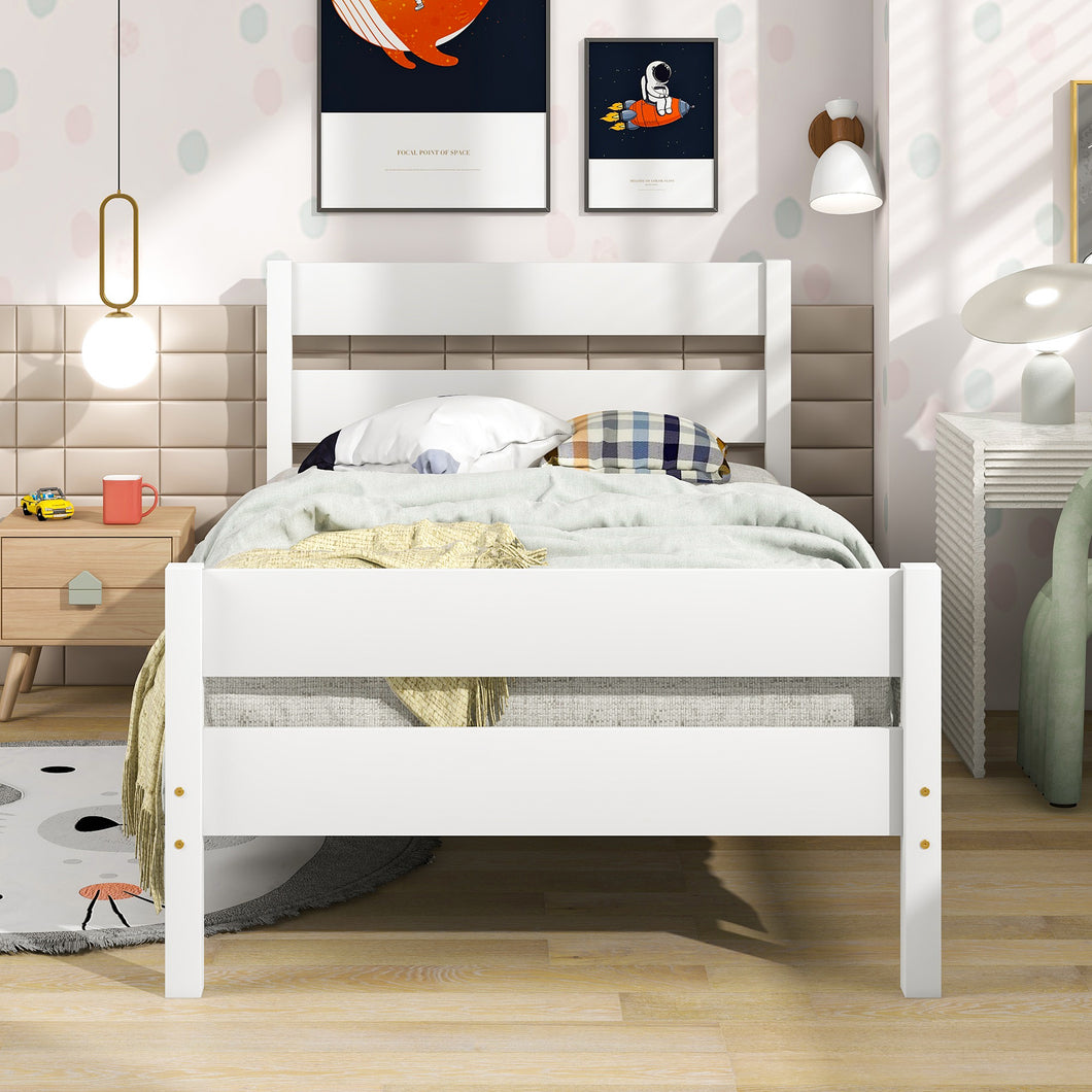 iRerts Wood Twin Bed Frame, White Twin Platform Bed Frame with Headboard and Footboard, Modern Twin Bed Frame No Box Spring Needed for Adults Teens Kids, Twin Size Bed Frame with Wood Slat Support