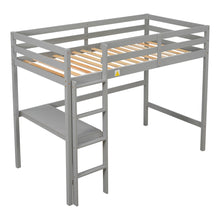 Load image into Gallery viewer, iRerts Wooden Loft Bed with Desk, Twin Loft Bed Frame for Kids Boys Girls, Twin Loft Bed with Ladder and Guardrail, Modern Loft Bed Frame Twin for Bedroom Dormitory, No Box Spring Needed, Grey

