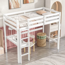 Load image into Gallery viewer, iRerts Wooden Loft Bed with Desk, Twin Loft Bed Frame for Kids Boys Girls, Twin Loft Bed with Ladder and Guardrail, Modern Loft Bed Frame Twin for Bedroom Dormitory, No Box Spring Needed, White
