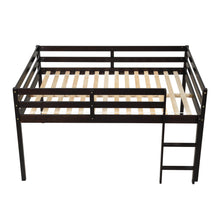 Load image into Gallery viewer, Low Twin Wood Loft Bed with Full-length Safety Rail and Ladder, Loft Bed Frame for Kids Toddlers, Solid Pine Wood, No Box Spring Needed, Espresso
