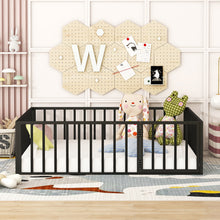 Load image into Gallery viewer, iRerts Full Floor Bed Frame, Metal Full Size Montessori Floor Bed Frame with Fence and Door, Kids Toddler Floor Bed Frame Full Size for Girls Boys, Twin Bed Frame without Bed Slats, Black
