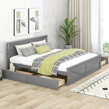 Load image into Gallery viewer, iRerts King Bed Frame with Headboard, Solid Wood King Platform Bed Frame with Storage Drawers, Slats Support and Support Legs, Modern King Size Bed Frame No Box Spring Needed for Bedroom, Gray
