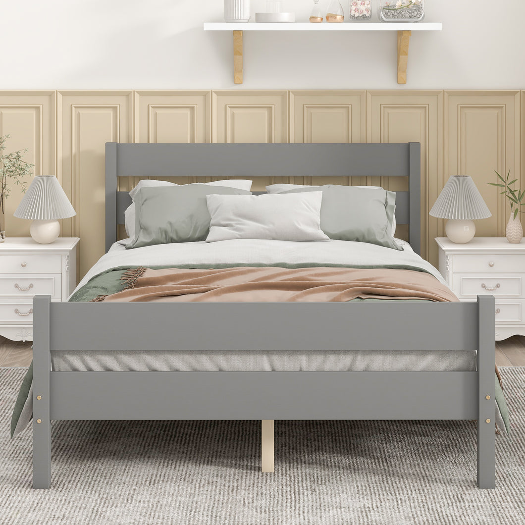 iRerts Wood Full Size Bed Frame with Headboard and Footboard, Modern Full Platform Bed Frame for Adults Teens Kids with Slat Support, Full Size Bed Frame for Bedroom, No Box Spring Needed, Grey