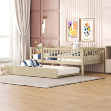 Load image into Gallery viewer, iRerts Daybed with Trundle Included, Wood Twin Daybed Frame for Kids Teens Adults, Twin Size Daybed Frame with Fence Guardrails, Twin Size Platform Bed Frame for Bedroom, No Box Spring Needed, Natural
