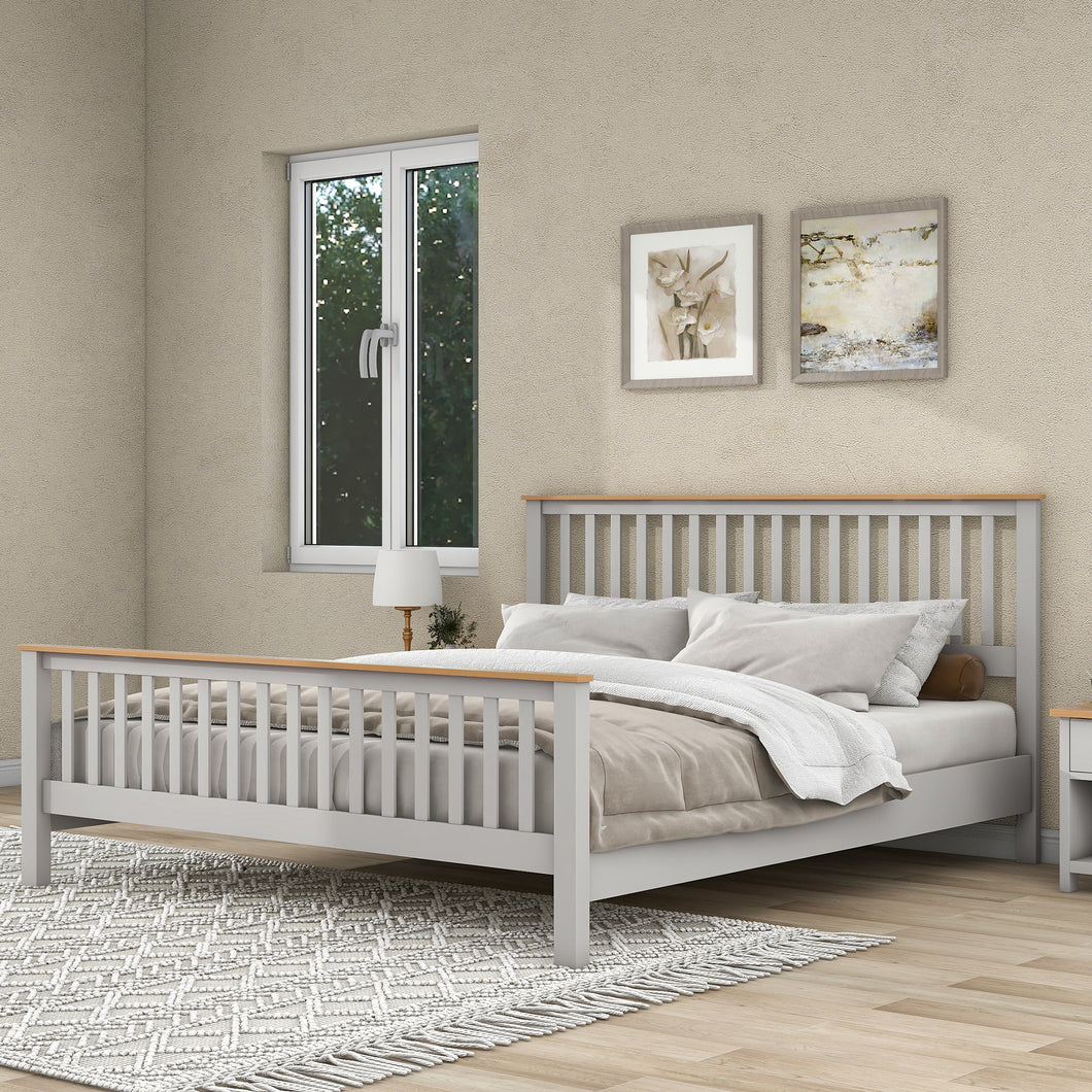 iRerts King Platform Bed Frame with Headboard and Footboard, Solid Wood Bed Frames King Size with Slats Support, Oak Top, Modern King Bed Frame No Box Spring Needed for Kids Adults, Country Gray