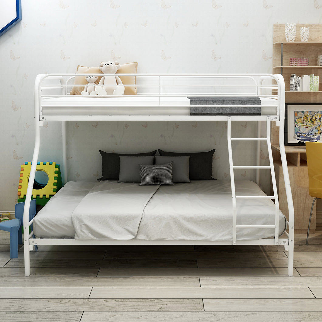iRerts Metal Bunk Bed Twin Over Full, Heavy Duty Twin Bunk Beds for Kids Teens Adults, Twin Over Full Bunk Bed with Slats Support, No Box Spring Needed, Bunk Bed for Bedroom Dorm, White