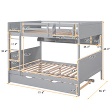 Load image into Gallery viewer, iRerts Full Over Full Bunk Bed with Trundle, Wood Full Bunk Bed with Shelves for Kids Teens Adults, Separable Bunk Bed Full Over Full Convertible to 3 Full Beds, Modern Bunk Bed for Bedroom, Gray
