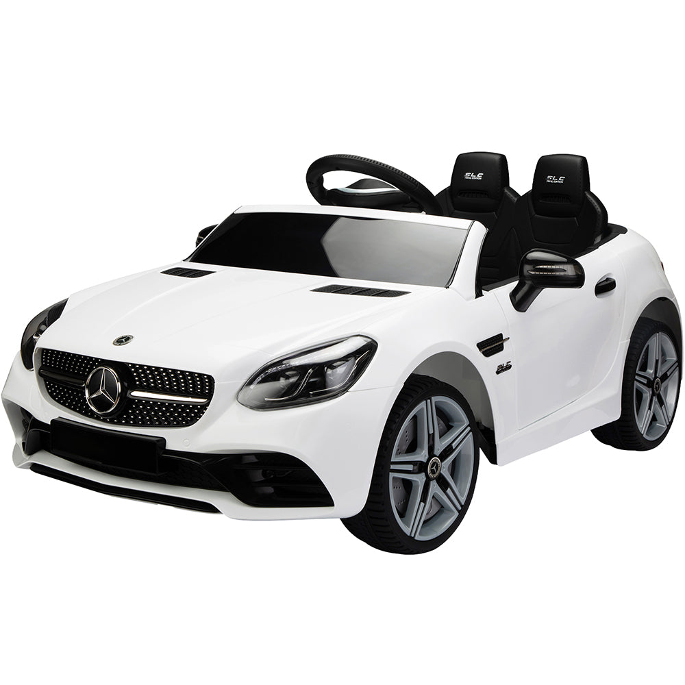 iRerts 12V Ride on Cars for Boys Girls, Licensed Mercedes Benz SLC300 Battery Powered Electric Car for Kids, Ride on Toys with LED Lights, Horn, 2 Speed, Safety Belt, White