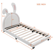 Load image into Gallery viewer, iRerts Twin Bed Frame, Cute Twin Size Upholstered Leather Platform Bed Frame with Rabbit Headboard, Twin Platform Bed Frame for Kids Teens, Platform Bed Twin for Bedroom, No Box Spring Needed, White

