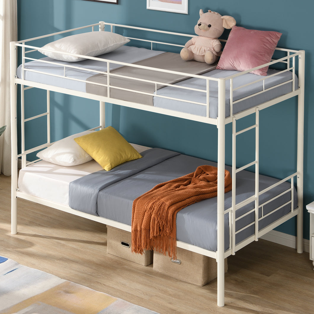 iRerts Metal Twin over Twin Bunk Bed, Convertible Bunk Beds Twin over Twin with 2 Ladders and Full-Length Guardrail, Modern Twin Bunk Beds for Adults Teens Kids Bedroom, No Box Spring Needed, White