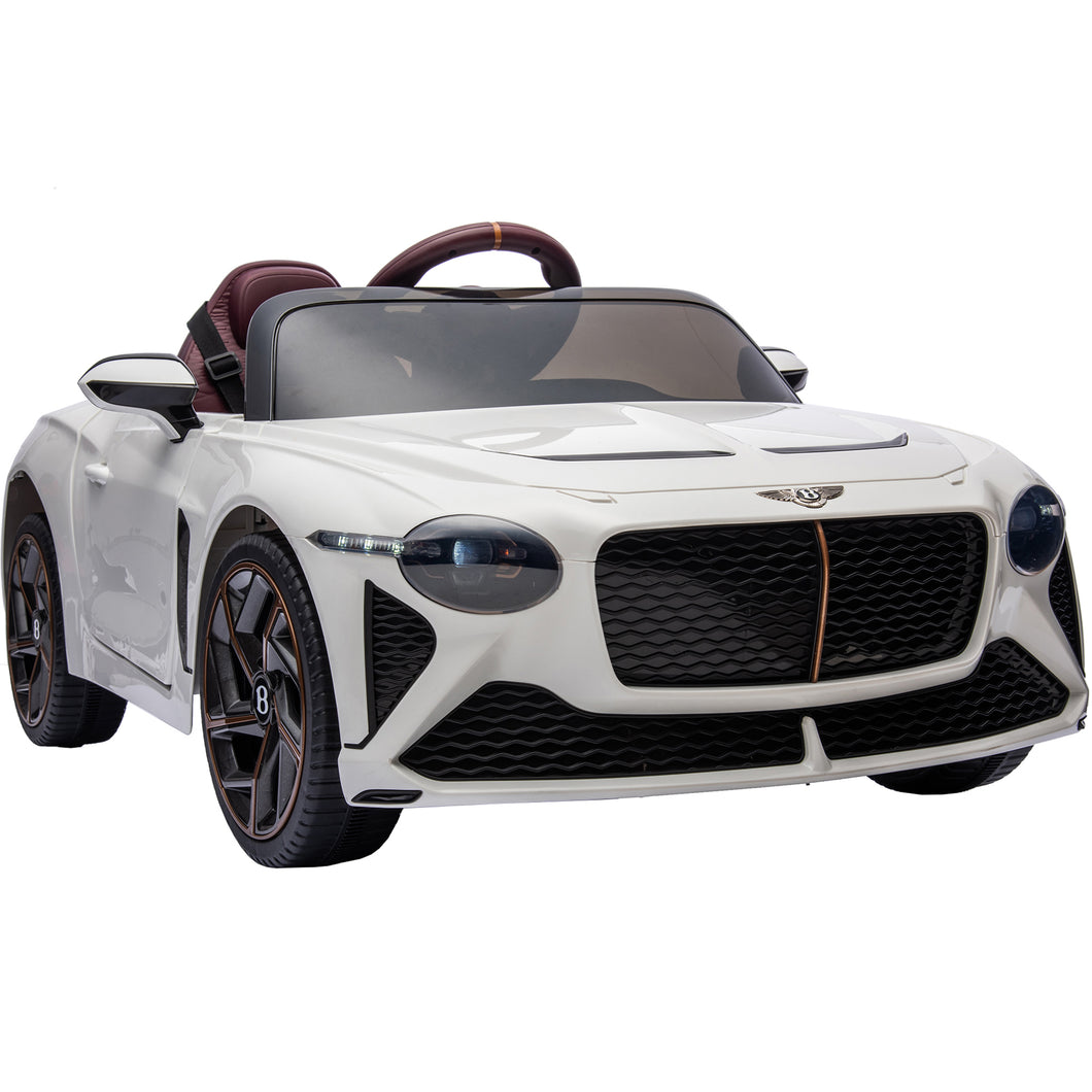 12V Ride On Car with Remote Control, Licensed Bentley Mulsanne Ride On Toys for Boy Girl, Kids Electric Car with Music, USB, MP3, Light, Battery Powered Ride On Vehicle for Kids Birthday Gift, White
