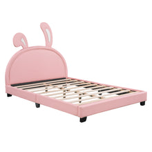 Load image into Gallery viewer, iRerts Full Size Upholstered Platform Bed, Cute Full Bed Frame for Kids Teens Bedroom, Full Platform Bed Frame with Rabbit Ears Headboard, Kids Full Bed Frame No Box Spring Needed, Pink
