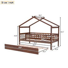 Load image into Gallery viewer, iRerts Twin Size House Bed with Twin Size Trundle, Wooden Twin Platform Bed Frame for Kids Boys Girls, House Platform Bed frame Twin Size with Slats, Kids Twin Bed Frame No Box Spring Needed, Walnut
