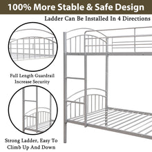 Load image into Gallery viewer, iRerts Twin Bunk Beds, Heavy Duty Twin Over Twin Metal Bunk Bed, Divided into Two Beds, Metal Bunk Bed Twin Over Twin with Safety Guard Rails, Bunk Beds for Kids Teens Adults Bedroom, Silver
