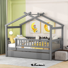 Load image into Gallery viewer, iRerts Twin Size House Bed with Twin Size Trundle, Wooden Twin Platform Bed Frame for Kids Boys Girls, House Platform Bed frame Twin Size with Slats, Kids Twin Bed Frame No Box Spring Needed, Gray
