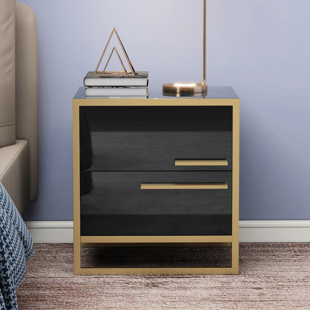 iRerts Nightstand, Modern End Side Table with Drawers, Wood Night Stands Bedside Table for Bedroom Living Room, Black