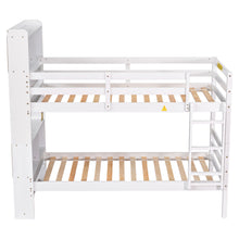 Load image into Gallery viewer, iRerts Wood Twin Bunk Bed, Twin Over Twin Bunk Beds with Bookcase Headboard, Can Be Converted into 2 Beds, Bunk Bed Twin Over Twin for Kids Teens Bedroom, No Box Spring Required, White
