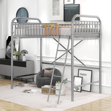 Load image into Gallery viewer, iRerts Silver Loft Bed Twin Size, Twin Metal Loft Bed for Kids Teens, Twin Size Loft Bed with Ladder, Full-Length Guardrails, No Box Spring Needed, Modern Twin Loft Bed for Bedroom, Dorm, Guest Room
