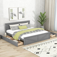 Load image into Gallery viewer, iRerts King Platform Bed Frame with 4 Storage Drawers, Wood King Bed Frame with Headboard, Slats Support and Support Legs, Modern Bed Frame King Size for Bedroom, No Box Spring Needed, Gray
