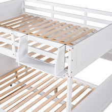 Load image into Gallery viewer, iRerts Bunk Bed with Trundle, Wood Full Over Full Bunk Bed with Bookshelf and Guardrail, Space Saving Full Bunk Bed No Box Spring Needed, Separable Bunk Bed for Adults Teens Kids Bedroom, White
