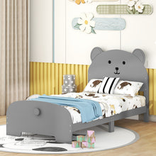 Load image into Gallery viewer, iRerts Twin Bed Frame for Kids Boys Girls, Wood Twin Platform Bed Frame with Bear-shaped Headboard and Footboard, Bed Frame Twin Size with Slats Support, No Box Spring Needed, Gray
