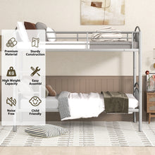 Load image into Gallery viewer, iRerts Twin Over Twin Bunk Bed, Metal Bunk Bed Twin Over Twin for Kids Teens Adults, 2 in 1 Convertible Bunk Bed with Safety Guard Rails, Twin Bunk Bed for Small Rooms Bedroom Dormitory, Silver

