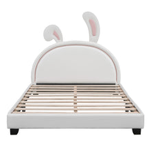 Load image into Gallery viewer, iRerts Full Size Upholstered Platform Bed, Cute Full Bed Frame for Kids Teens Bedroom, Full Platform Bed Frame with Rabbit Ears Headboard, Kids Full Bed Frame No Box Spring Needed, White
