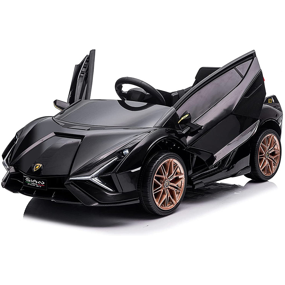 iRerts Black 12V Lamborghini SIAN Battery Powered Ride on Sports Cars for Kids Boys Girls Birthday Gifts, Ride on Toys with Remote Control, LED Headlights, Horn, Hydraulic Doors