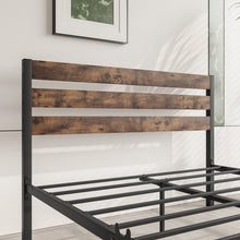Load image into Gallery viewer, iRerts Metal Full Platform Bed Frame with Wood Headboard, Heavy Duty Full Bed Frame with Metal Slat Support, No Box Spring Needed, Industrial Full Size Bed Frames for Bedroom, Rustic Brown
