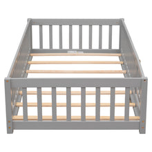 Load image into Gallery viewer, iRerts Twin size Floor Platform Bed, Wood Twin Floor Bed Frame for Kids Toddlers, Low Floor Twin Size Bed Frame with Fence Guardrail and Door, kids Twin Bed for Boys Girls, No Box Spring Needed, Gray
