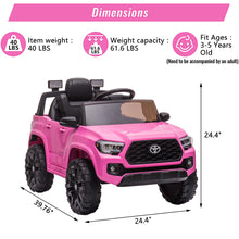 Load image into Gallery viewer, Licensed Toyota Tacoma 12V Battery Powered Ride on Cars with Remote Control, Electric Ride on Vehicles for Kids Boys Girls, Ride on Truck Toys with USB, AUX, MP3, FM Function, LED Headlight
