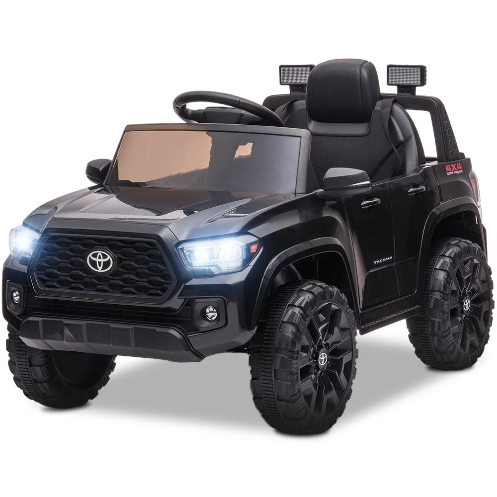 iRerts Black 12V Toyota Tacoma Powered Ride On Cars with Remote Control, USB, AUX, MP3, FM Function, LED Headlight