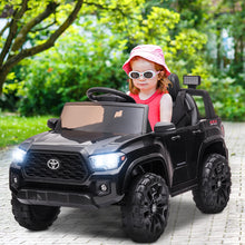 Load image into Gallery viewer, iRerts Black 12V Toyota Tacoma Powered Ride On Cars with Remote Control, USB, AUX, MP3, FM Function, LED Headlight
