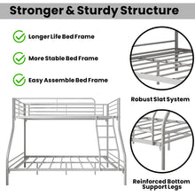 Load image into Gallery viewer, iRerts Metal Bunk Beds Twin over Full, Heavy Duty Bunk Beds Twin over Full for Kids Adults, Twin over Full Bunk Bed with Safety Guardrail, No Box Spring Needed, Noise Free, Silver
