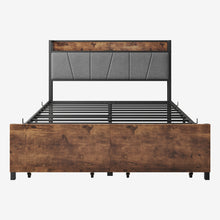 Load image into Gallery viewer, iRerts Metal Full Bed Frame with Storage Drawers, Full Size Platform  Bed Frame with Storage Headboard, Charging Station, Full Size Bed Frame No Box Spring Needed for Bedroom, Brown/Black
