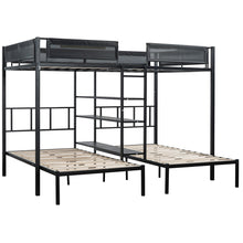 Load image into Gallery viewer, Full Over Twin Over Twin Bunk Bed, iRerts Modern Metal Triple Bunk Beds, Black Kids Triple Bunk Beds with Shelves, Bedroom Furniture Bunk Bed for Dormitory Kids Room, No Box Spring Needed
