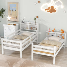 Load image into Gallery viewer, iRerts Wood Twin Bunk Bed, Twin Over Twin Bunk Beds with Bookcase Headboard, Can Be Converted into 2 Beds, Bunk Bed Twin Over Twin for Kids Teens Bedroom, No Box Spring Required, White
