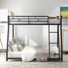 Load image into Gallery viewer, iRerts Metal Bunk Bed Twin Over Full, Heavy Duty Low Bunk Beds for Kids Teens Adults, Twin Over Full Bunk Bed with Slats Support, No Box Spring Needed, Floor Bunk Bed for Bedroom Dorm, Black
