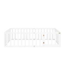 Load image into Gallery viewer, iRerts Queen Floor Bed Frame for Kids Toddlers, Wood Montessori Low Floor Queen Size Bed Frame with Fence Guardrail and Door, kids Queen Bed for Boys Girls, Spring Needed, White

