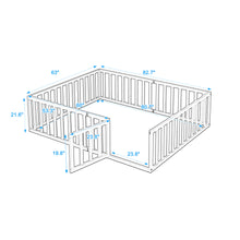 Load image into Gallery viewer, iRerts Queen Floor Bed Frame for Kids Toddlers, Wood Montessori Low Floor Queen Size Bed Frame with Fence Guardrail and Door, kids Queen Bed for Boys Girls, Spring Needed, Gray

